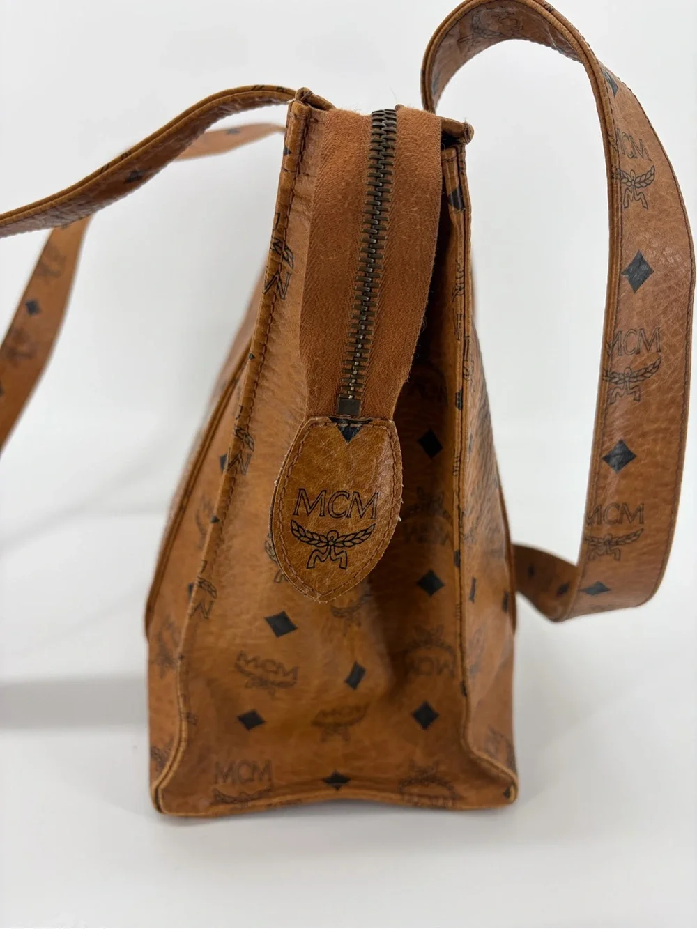 Rare‎ Vintage MCM Visetos Cognac Logo Tote Shoulder Bag Authentic